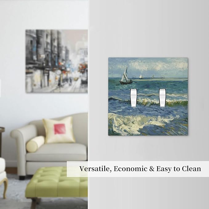 Nautical Ocean Waves Sailboat Painting Blue Sky Decorative Switch Plates 2 Gang Double Toggle Outlet Light Switch Cover Wall Plate Electrical Faceplate for Bathroom Bedroom Decor