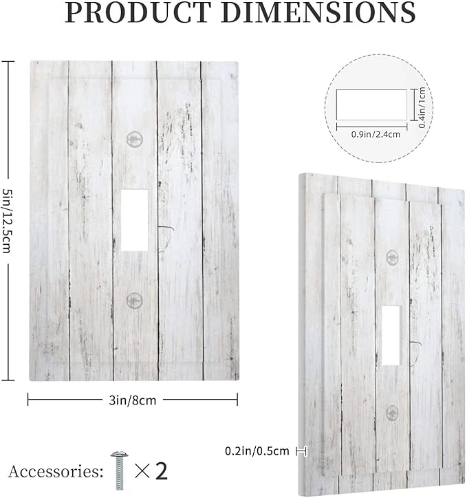 Modern Rustic Wood White Oak Print Decorative Light Switch Cover 1 Gang Single Toggle Device Electrical Faceplate Switchplates Decorator Outlet Wall Plate for Farmhouse Home Decor