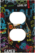 Gamer Video Game Themed Cool Controller Print Outlet Covers 1 Gang Duplex Light Switch Cover Decorative Switch Plates Electrical Receptacle Faceplate Wall Plate for Kids Room Office Decor