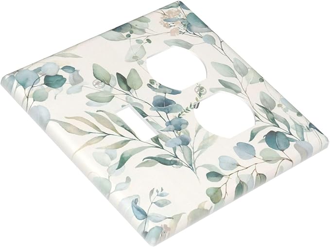 Boho Green White Eucalyptus Leaf Floral Wallplates 1 Toggle 1 Duplex Switch Plate Electrical GFCI Faceplate Decorative Light Switch Covers for Farmhouse Living Room Decor