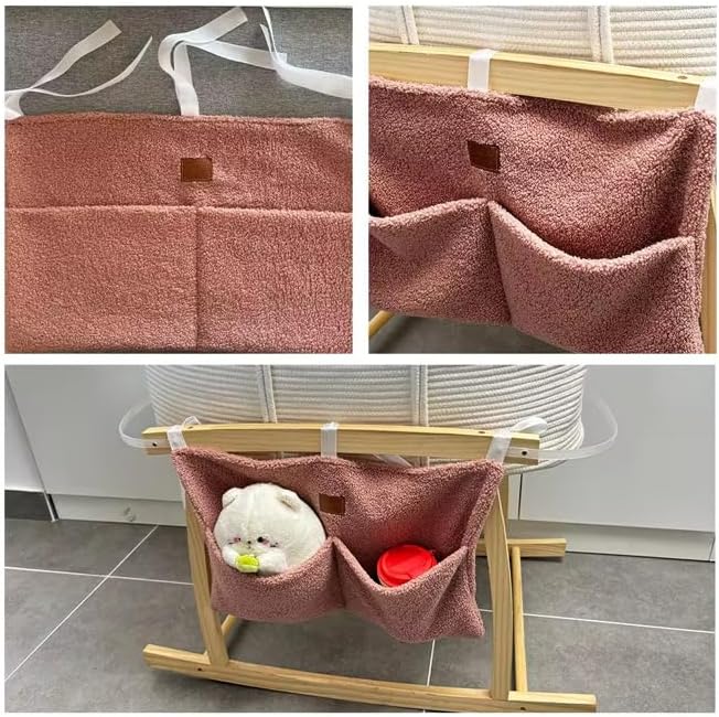Adm&Eve Bedside Diaper Caddy - Teddy Material With 2 Compartments for Baby Carrier, Crib, Stroller & Changing Table, Hanging Storage Organizer (Dust PINK)