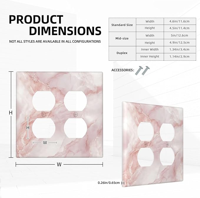 Light Switch Cover Plate Pinkish-White Marble Abstract Luxury Elegant 2 Gang Socket Covers Double Duplex Wallplates Switch Plates and Outlet Covers for Bathroom Home Decor