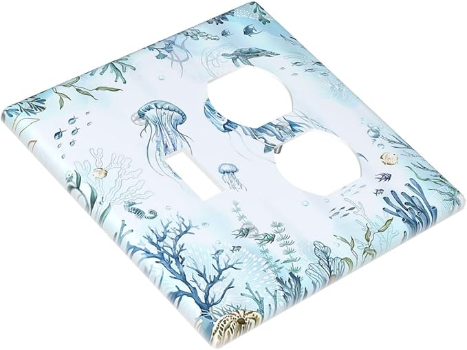Wallplates Jellyfish Teal Blue Ocean Turtle Coastal Beach 1 Toggle 1 Duplex Switch Plate Electrical GFCI Faceplate Decorative Light Switch Covers for Bedroom Bathroom Decor