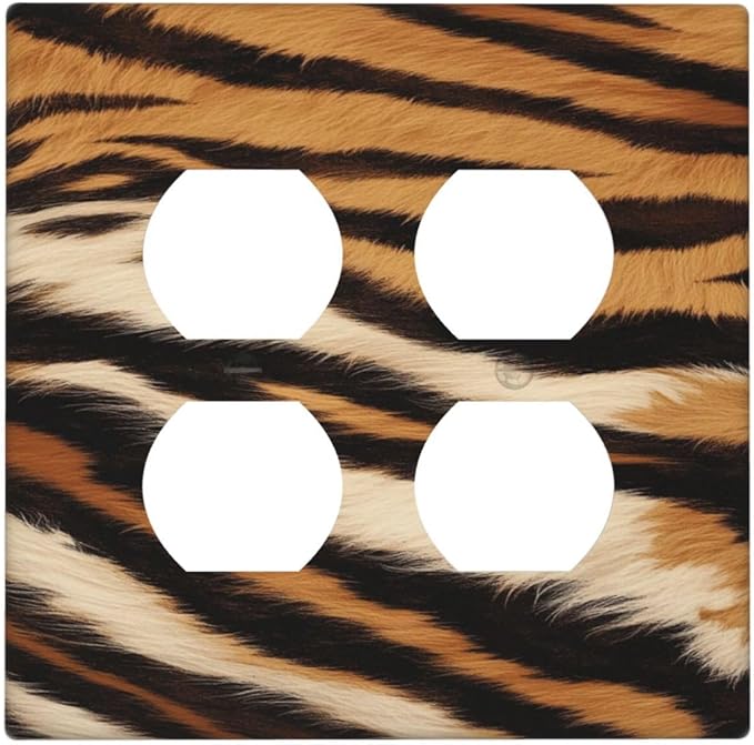 Tiger Texture Wild Animal Skin Pattern Print Outlet Covers 2 Gang Double Duplex Decorative Light Switch Covers Electrical Wallplates Socket Faceplate for Kids Room Office Decor