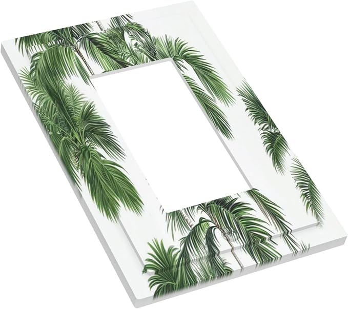 Decorative Outlet Covers Palm Trees Tropical Green Plant Palm Leaf 1 Gang Single Rocker Light Switch Cover Plate Wall Plates Gfci Faceplate For Bed Room Bathroom Decor