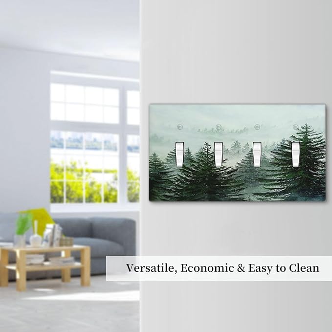 Forest Pinetrees Misty Landscape Nature Light Switch Covers Quad Toggle 4 Gang Wall Plate Decorative Switch Plates Electrical Faceplate for Bedroom Farmhouse Decor