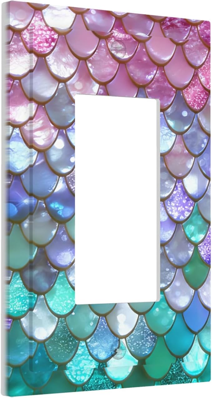 Iridescent Mermaid Scales Single Rocker Switch Cover - 1-Gang Standard US Size Magical Rainbow Mermaid Light Switch Covers for Girls Room Decor