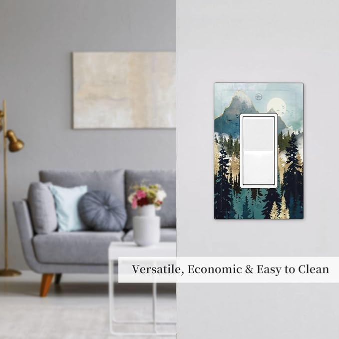 Boho Mountain Forest Abstract Sunset Sunrise Sun 1 Gang Rocker Light Switch Covers Single Decora Outlet Wall Plate Decorative Switchplate Faceplate GFCI for Country Bathroom Bedroom Decor