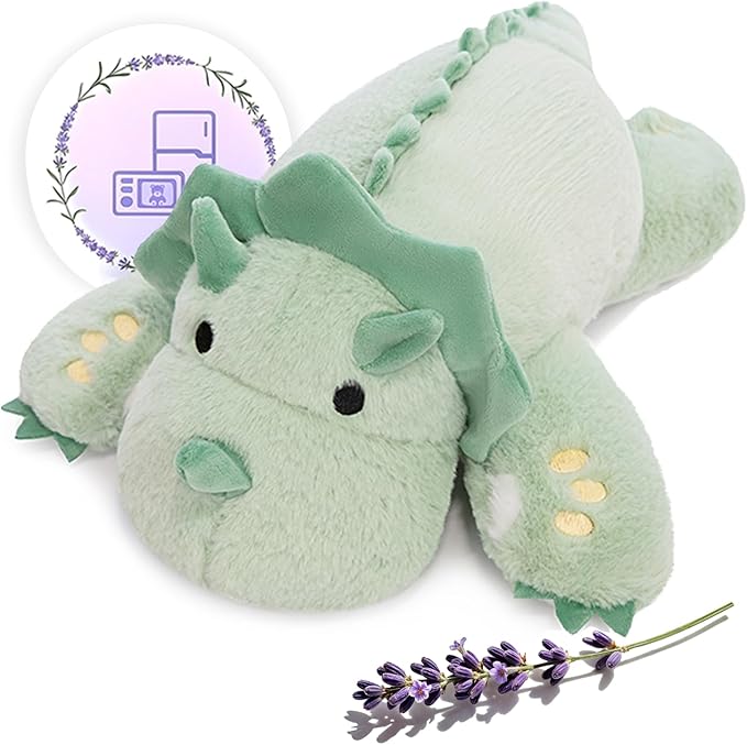 KOWSI® Microwavable 2 LB Weighted Stuffed Triceratops Animals Plush - 16 Inch Heated Dinosaur Plushie for Warmth & Comfort - Light Green Dino Squished Pillow - Cute Soft Toy for Adults & Children