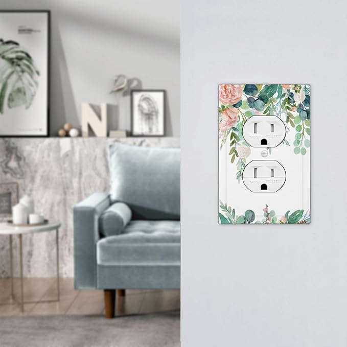 Green Eucalyptus Leaves Floral Watercolor Flower Outlet Covers 1 Gang Duplex Light Switch Cover Decorative Switch Plates Electrical Receptacle Faceplate Wall Plate for Bed Room Living Room Decor