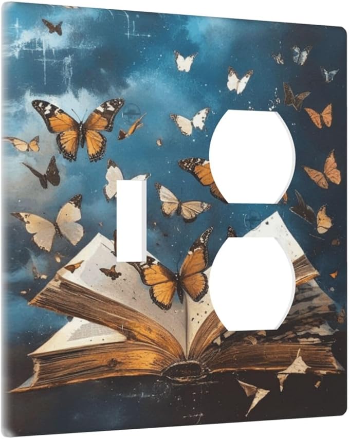 Decorative Art Light Switch Covers Butterflies from the Book 2 Gang Single Toggle Duplex Combination Electrical Faceplate Switchplate Wall Plate for Home Decor
