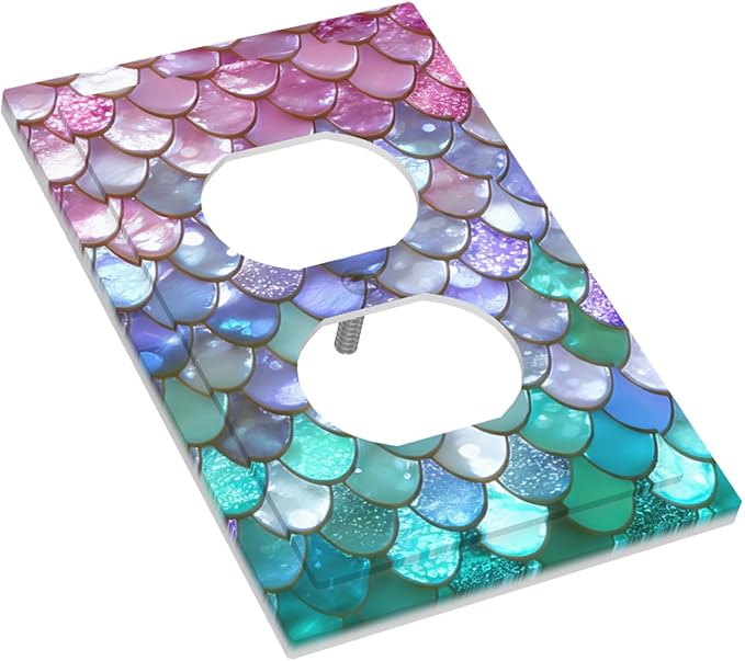Iridescent Mermaid Scales Duplex Wall Plate - 1-Gang Standard US Size Magical Rainbow Mermaid Outlet Covers for Girls Room Decor