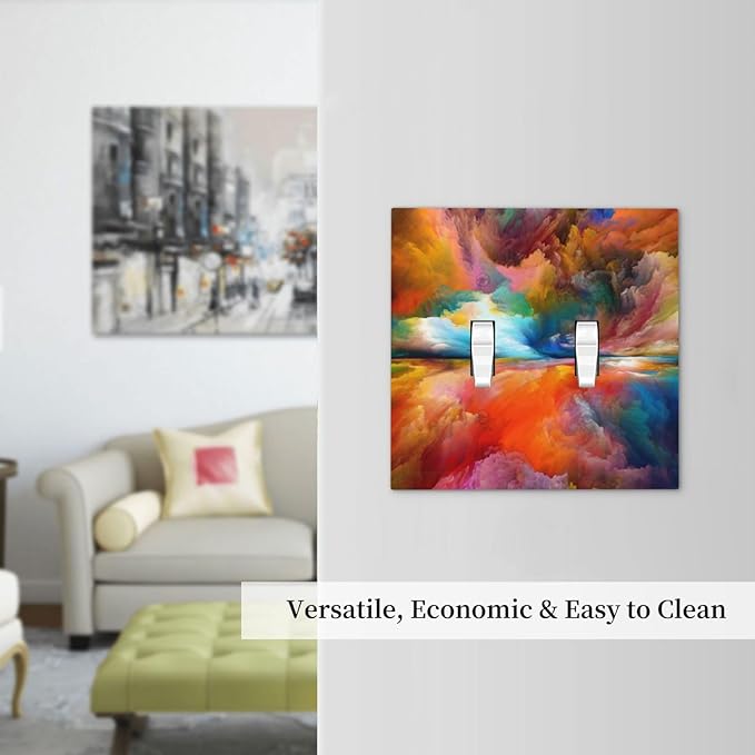 Light Switch Cover Plate Iridescent Abstract Colorful Clouds 2 Gang Double Toggle Decorative Switch Plates Rainbow Wall Plates Electrical Outlet Covers for Bathroom Home Decor