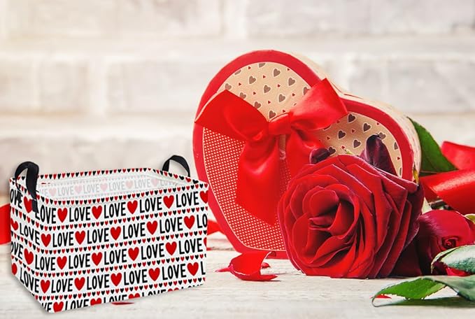 Essme Rectangular Valentine's Day Basket,Heart Storage Bins Organizer with Handles for Girls Room Decor, Gift Basket,Shelf Basket.(Red heart)