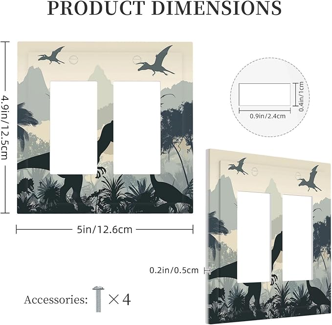 Decorative Outlet Covers Prehistoric World Dinosaur Cartoon Fores 2 Gang Double GFCI Rocker Electrical Wall Panels Light Switch Cover Plate for Kids Room Nursery Decor