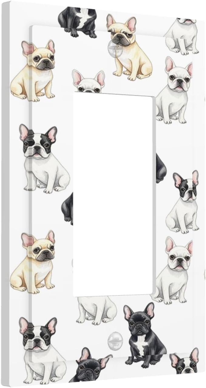 French Bulldog Watercolor Single Rocker Switch Cover - 1-Gang Standard US Size Playful Frenchie Puppy Light Switch Covers, Chic Pattern for Pet Owners Decor