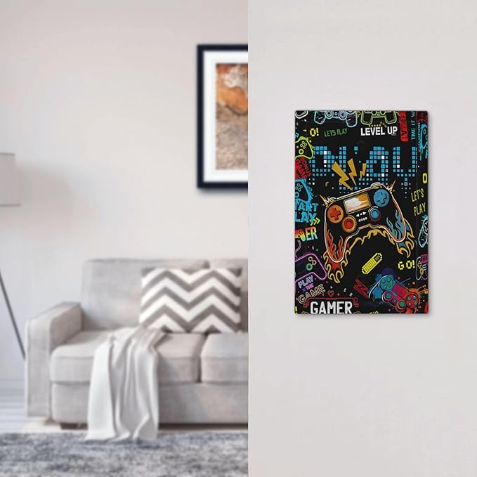 Gamer Video Game Themed Cool Controller Print Light Switch Cover Plate 1 Gang No Device Blank Electrical Wall Plates Faceplate Decorative Switch Plate Covers for Kids Room Office Decor