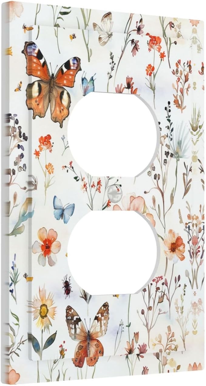 Outlet Covers Butterfly Floral Boho Multicolor Flower Leave 1 Gang Duplex Light Switch Cover Decorative Switch Plates Electrical Receptacle Faceplate Wall Plate for Bed Room Decor