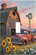 Rustic Barn Red Truck Windmill Sunflower Decorative Light Switch Cover 1 Gang Single Toggle Device Electrical Faceplate Switchplates Decorator Outlet Wall Plate for Farmhouse Home Decor