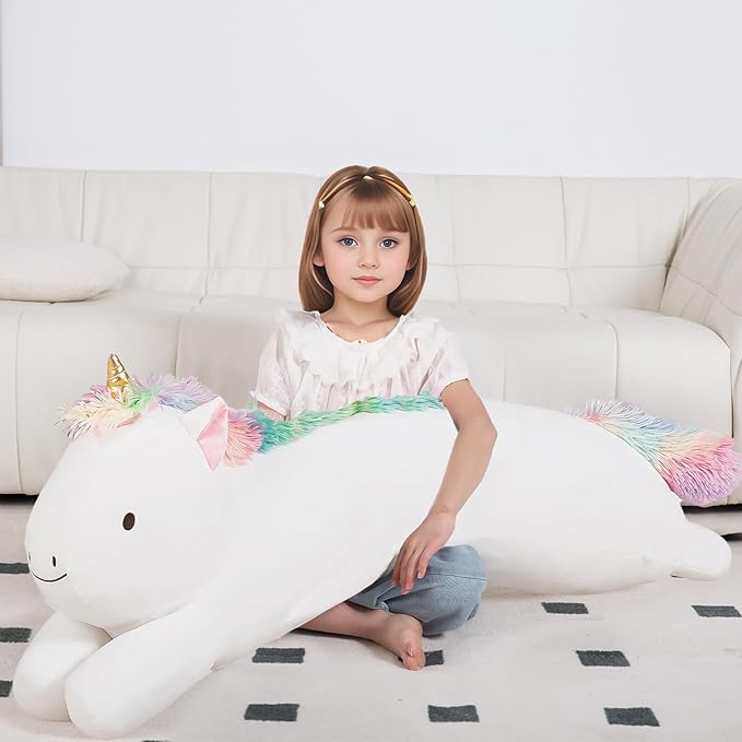 MMguai 40inch Jumbo Unicorn Stuffed Animal, Giant Rainbow Unicorn Stuffy Long Body Pillow Plush Toy, Large Soft Unicorns Plushies Gift for Kids Boy Girl, Birthday, Christmas