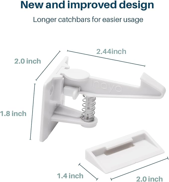 Inaya Cabinet Locks Child Safety Latches (Pro Extended) - Baby Proofing Cabinets & Drawers Locks - Child Proof Your Home - No Drilling & No Tools Required! (12 Pack)
