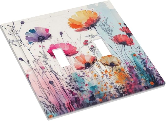 Light Switch Cover Plate Abstract Floral watercolor flowers 2 Gang Wall Plate Double Toggle Switch Covers Wildflower Decorative Outlet Covers Electrical Switchplate for Bathroom Home Decor