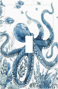 Blue Octopus Squid Seahorse Coral Watercolor Wild Sealife Decorative Light Switch Cover 1 Gang Single Toggle Device Electrical Faceplate Switchplates Decorator Outlet Wall Plate for Bathroom Kids Room