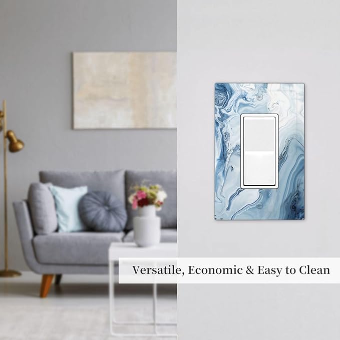 Blue Marble Abstract Ombre Chic Luxury Print Decorative Outlet Covers 1 Gang Single Rocker Light Switch Cover Plate Wall Plates GFCI Faceplate for Bathroom Living Room Decor