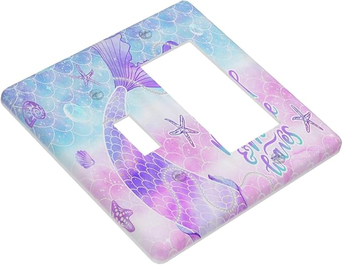 Purple Mermaid Tail Scales 2 Gang Single Toggle/Rocker Combination Light Switch Cover Decorative Wall Plate Cover Electrical Faceplate Art Decor