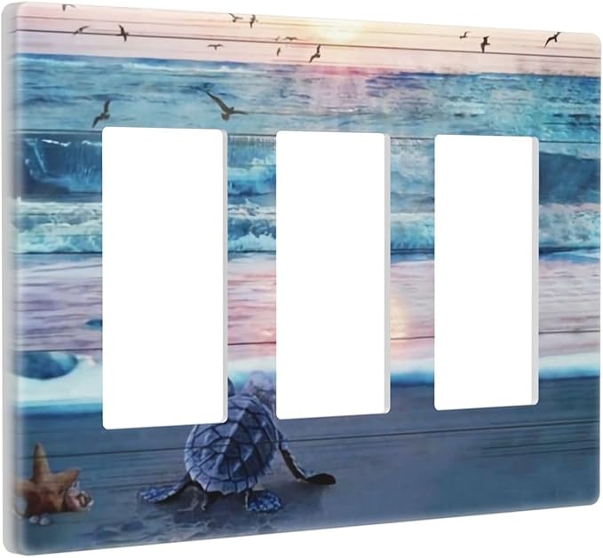 Nautical Blue Ocean Beach Turtle 3 Gang Triple Rocker/Decorator Light Switch Wall Plate Cover Decorative GFCI Electrical Faceplate Switchplate Dimmer