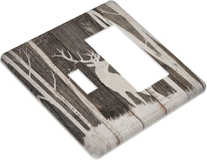 Vintage Wood Forest Deer Wildlife Animal Silhouette Outlet Covers 1 Toggle 1 Rocker Combination Decorative Wall Plate Electrical Switch Plates Light Switch Cover Plate for Farmhouse Home Decor