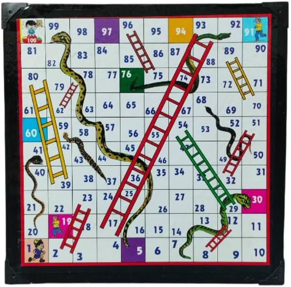Snakes and Ladders Board Game, Ludo Board Game 2 in 1 Classic Game Set 2-4 Players Famliy Dice Games 12 Inch
