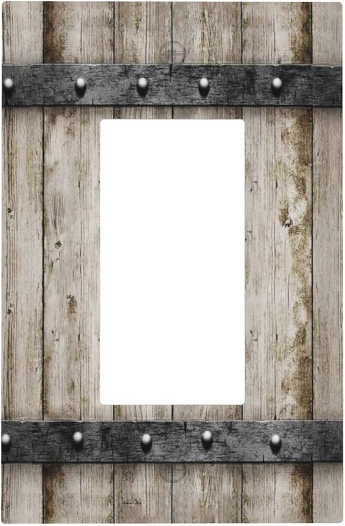 1 Gang Single Decorator/Rocker GFCI Outlet Wall Plate Light Switch Cover Plate Western Barn Door Wood Wooden Cabin Country Retro Electrical Device Face Plug Plate for Dimmers, Receptacle, USB Outlet