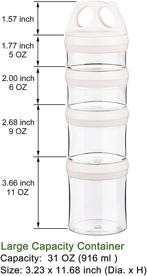 BeneLabel Stackable Food Storage Containers with Twist Lock System - BPA-Free Tritan Containers for Travel, Formula, Protein Powder, Snacks - Leakproof & Dishwasher Safe - 31 oz (White)
