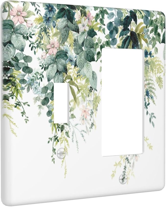 Colorful Plant Flower Sage Eucalyptus Leaves Outlet Covers 1 Toggle 1 Rocker Combination Decorative Wall Plate Electrical Switch Plates Light Switch Cover Plate for Bedroom Living Room Decor