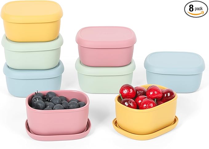 8 pcs 7 oz Silicone Snack Containers for Kids Small Food Containers with Lids, Fruit Container for Lunch, Stackable Lunch Container for Kids, Daycare, School and Travel