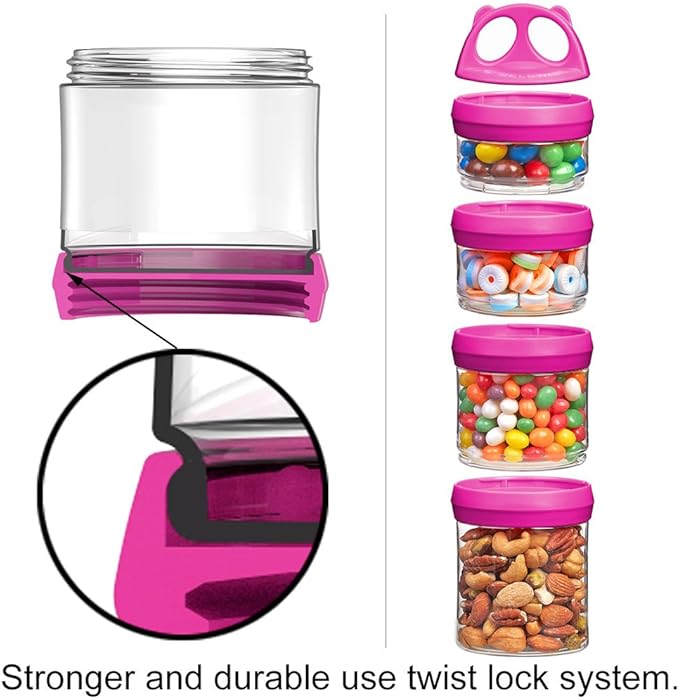 BeneLabel Stackable Food Storage Containers with Twist Lock System - BPA-Free Tritan Containers for Travel, Formula, Protein Powder, Snacks - Leakproof & Dishwasher Safe (Red and Blue, 31oz per)