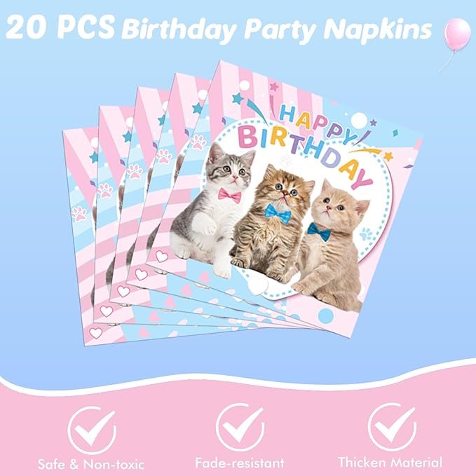 Ryzovo Cat Birthday Party Supplies,62pcs Cat Party Decorations&Tableware Set-Kitten Birthday Party Decorations Dinner Plates Dessert Plates Napkins Tablecloth etc Cat Themed Birthday Party Supplies