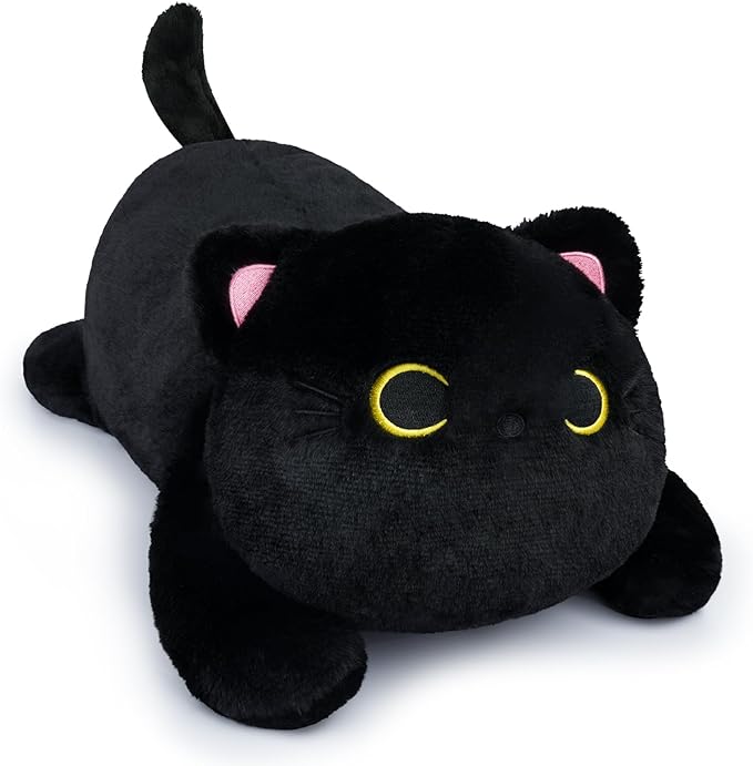Weighted Cat Stuffed Animal,18 Inch Realistic Weighted Black Cat Plush,Soft Sensory Comfort Huggable Black Cat Weighted Plush Animals,Cut Plush Toy Gifts for Kids,Boys Girls