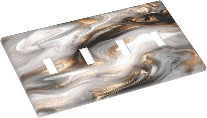 Light Switch Covers Grey Brown Swirl Marble Texture Quad Toggle Electrical Faceplate 4 Gang Wall Plate Decorative Switch Plates For Bathroom Kitchen Decor
