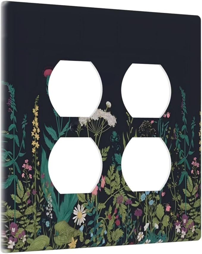 Boho Garden Flowers Weeds Floral Wildflowers Outlet Covers 2 Gang Double Duplex Decorative Light Switch Covers Electrical Wallplates Socket Faceplate for Bedroom Living Room Decor