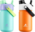 POWCAN 2 Pack 12 oz Kids Insulated Water Bottle for School: Leakproof, 2-in-1 Straw Spout Lid, BPA-Free, Keep Cold 24 Hrs, Stainless Steel Cup for Sports, Travel, Gift (Sea Princess & Sunny Puppy)