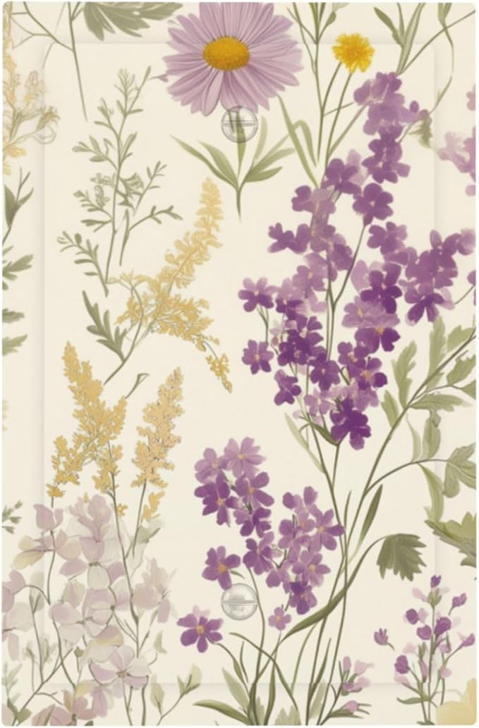 Watercolor Floral Leaves 1 Gang Light Switch Cover Electrical Small Purple Flowers Daisies No Device Wall Plate Switchplates Decorative Faceplate for Country Bedroom Kitchen Home Décor