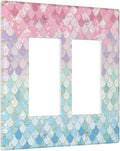 Colorful Mermaid Scales 2 Gang Rocker Decora Light Switch Cover Decorative Outlet Covers Wall Plate Electrical Faceplate Switchplate for Bathroom Girls Bedroom Kids Baby Nursery Living Room Decor