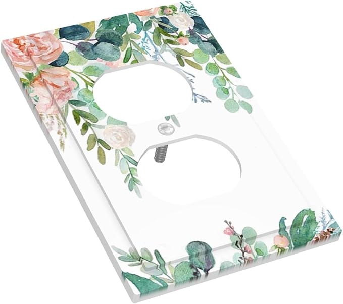 Green Eucalyptus Leaves Floral Watercolor Flower Outlet Covers 1 Gang Duplex Light Switch Cover Decorative Switch Plates Electrical Receptacle Faceplate Wall Plate for Bed Room Living Room Decor