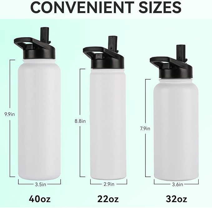 DOMICARE 32 oz Insulated Water Bottle Bulk, Vacuum Insulated Stainless Steel Sports Water Bottle with Straw Lid & Spout Lid, Leakproof, Reusable - Travel, Camping, Bike, White (4 Pack)
