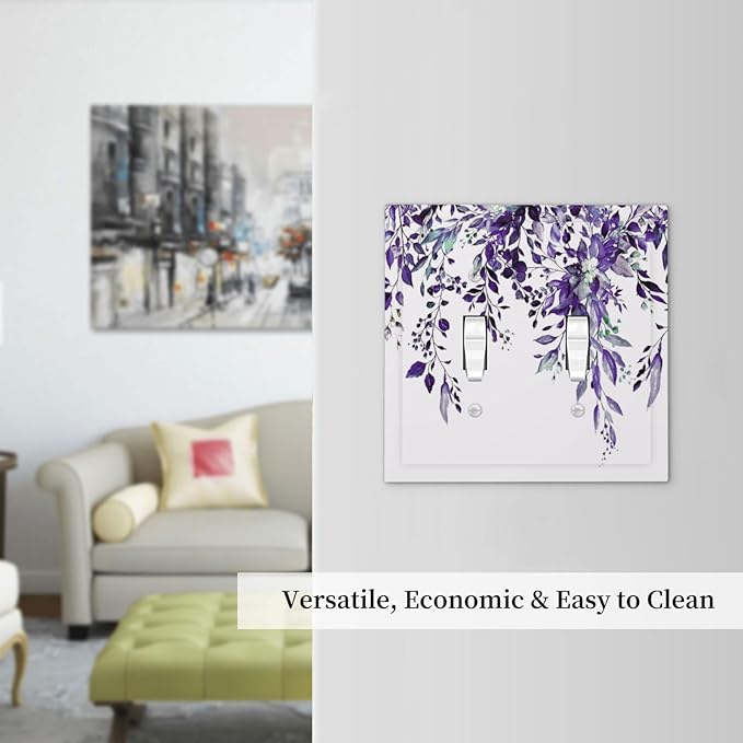 Decorative Light Switch Cover Plate Purple Eucalyptus Boho Olive Leaves Country Unique 2 Gang Wall Plate Cover Double Toggle Switch Plate Covers Electric Dual Device Electrical Faceplate