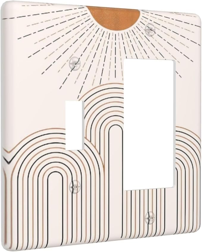 Decorative Outlet Covers Mid Century Gold Sun Minimalist Arch Line Castle 2 Gang 1 Gang Wall Plate Cover Single Toggle Rocker Combo Light Switch Plate Covers Jumbo Switch Cover