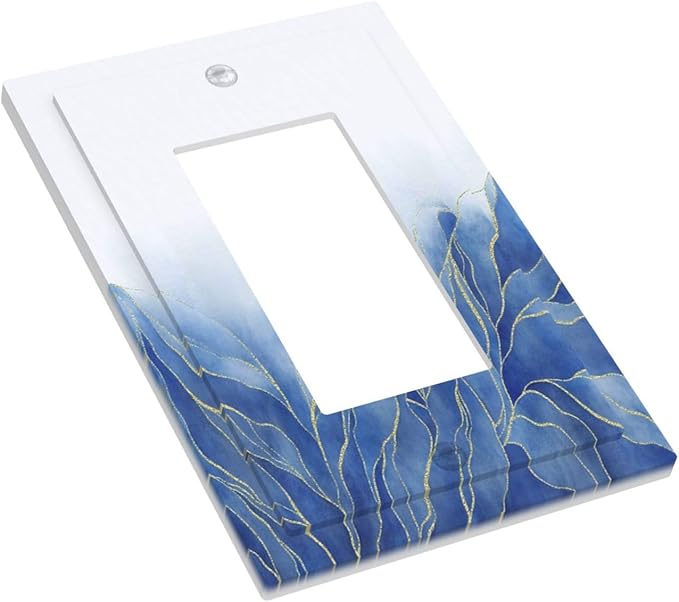 Light Switch Cover Plate Blue Gold Leaf Marble Modern Abstract 1 Gang Outlet Covers Single Rocker Decorative Switch plates Electrical Wall Plates GFCI Receptacle for Kitchen Bathroom Decor
