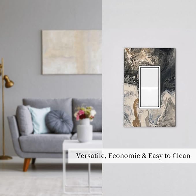 Decorative Outlet Covers Black Gold Swirl Fluid Painting Marble 1 Gang Single Rocker Light Switch Cover Plate Wall Plates Gfci Faceplate For Bathroom Kitchen Decor
